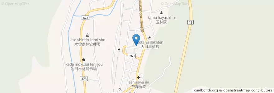 Mapa de ubicacion de 高田整骨院 en 日本, 長野県, 木曽郡, 上松町.
