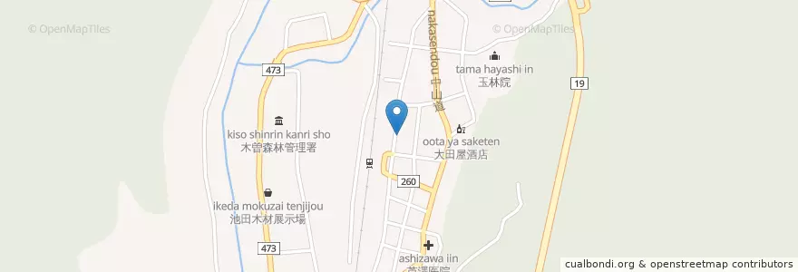 Mapa de ubicacion de 大脇医院 en Japón, Prefectura De Nagano, 木曽郡, 上松町.