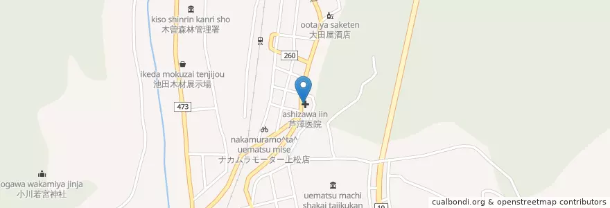 Mapa de ubicacion de 芦澤医院 en Japon, Préfecture De Nagano, 木曽郡, 上松町.