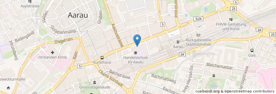 Mapa de ubicacion de Handelsschule KV Aarau en Suisse, Argovie, Bezirk Aarau, Aarau.