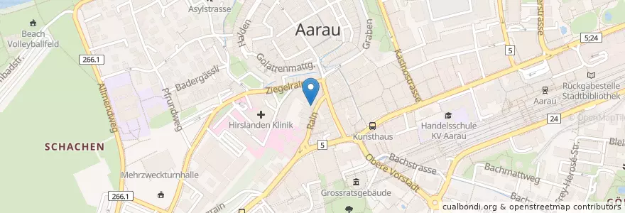 Mapa de ubicacion de Meyer Kaffe Brunch Konditorei en Schweiz, Aargau, Bezirk Aarau, Aarau.