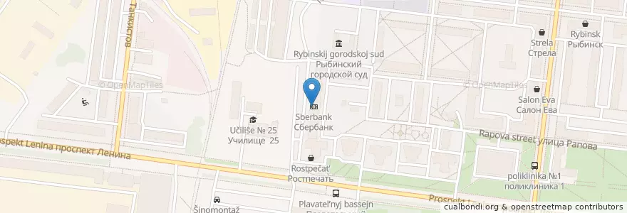 Mapa de ubicacion de Сбербанк en Russland, Föderationskreis Zentralrussland, Oblast Jaroslawl, Рыбинский Район, Городской Округ Рыбинск.