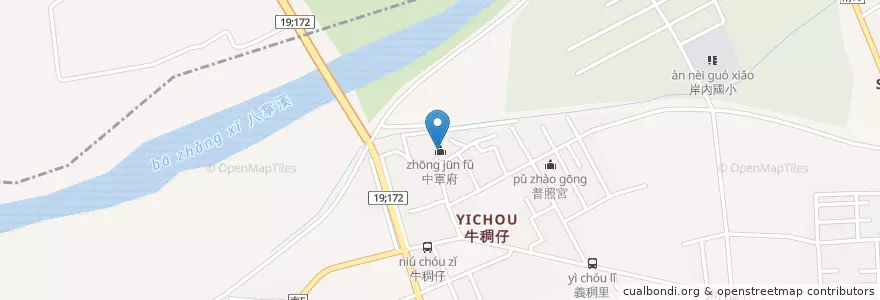 Mapa de ubicacion de 中軍府 en تایوان, 臺南市, 鹽水區.