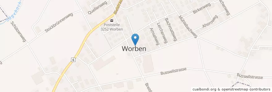 Mapa de ubicacion de Worben en Switzerland, Bern, Verwaltungsregion Seeland, Verwaltungskreis Seeland, Worben.