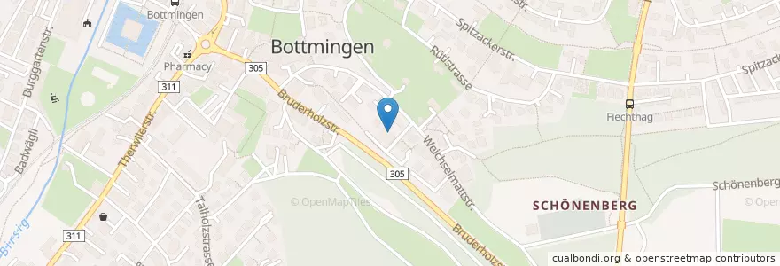 Mapa de ubicacion de Bottmingen en Zwitserland, Bazel-Land, Bezirk Arlesheim, Bottmingen.