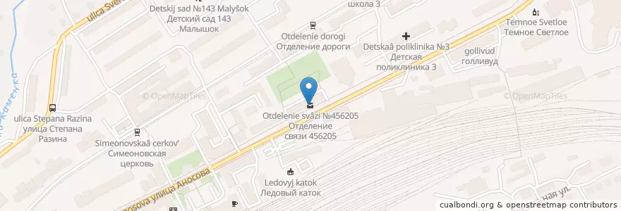 Mapa de ubicacion de Отделение связи №456205 en Russie, District Fédéral De L'Oural, Oblast De Tcheliabinsk, Златоустовский Городской Округ.