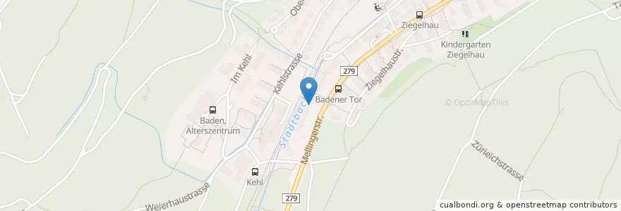Mapa de ubicacion de Baden en İsviçre, Aargau, Bezirk Baden, Baden.