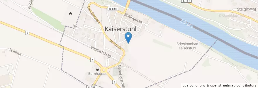 Mapa de ubicacion de Kaiserstuhl en Suisse, Argovie, Kaiserstuhl, Bezirk Zurzach, Kaiserstuhl, Verwaltungsverband Küssaberg.