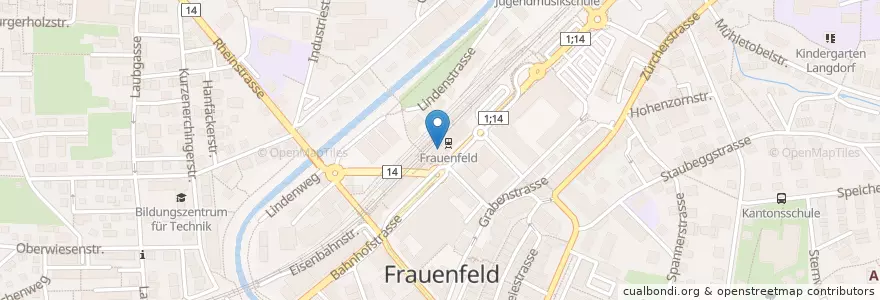 Mapa de ubicacion de Frauenfeld en Switzerland, Thurgau, Bezirk Frauenfeld, Frauenfeld.