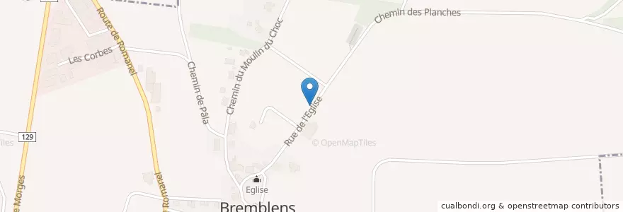 Mapa de ubicacion de Bremblens en 스위스, Vaud, District De Morges, Bremblens.
