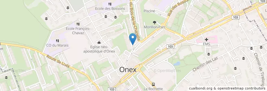 Mapa de ubicacion de Onex en Switzerland, Genève, Genève, Onex.