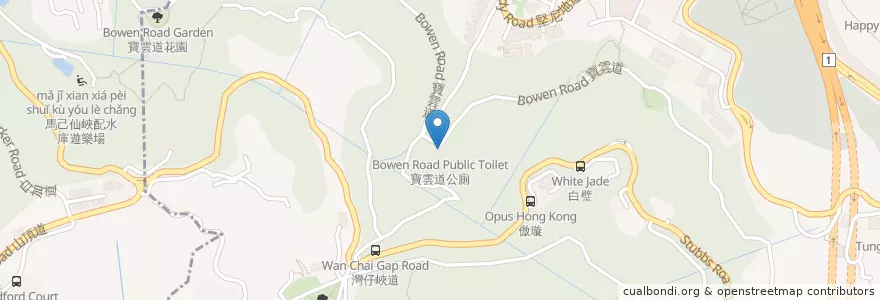 Mapa de ubicacion de 寶雲道公廁 Bowen Road Public Toilet en China, Guangdong, Hongkong, Hong Kong Island, New Territories, 灣仔區 Wan Chai District.