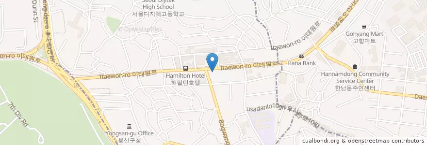 Mapa de ubicacion de Quiznos en Corea Del Sur, Seúl, 용산구, 이태원1동.