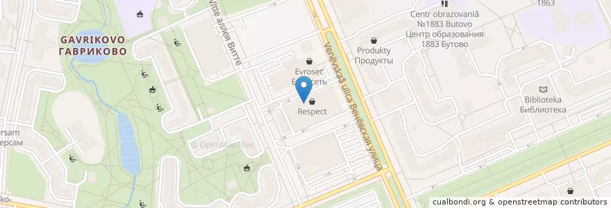 Mapa de ubicacion de 5D КиноАттракцион en Rússia, Distrito Federal Central, Москва, Юго-Западный Административный Округ, Yuzhnoye Butovo.