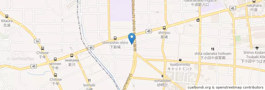 Mapa de ubicacion de スギ薬局 下新城店 en Japón, Prefectura De Kanagawa, Kawasaki, 中原区.