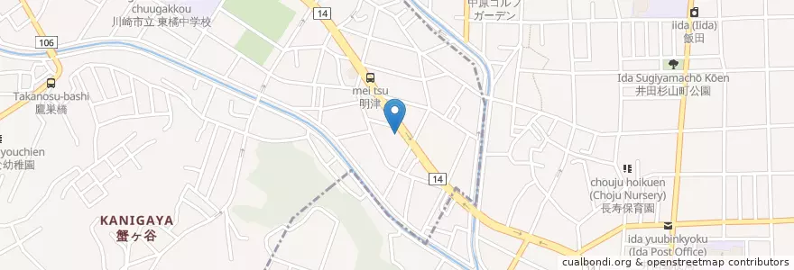 Mapa de ubicacion de ガスト 新川崎明津店 en 일본, 가나가와현, 川崎市, 中原区.