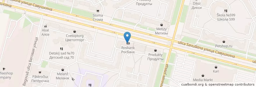 Mapa de ubicacion de Росбанк en Russie, District Fédéral Du Nord-Ouest, Oblast De Léningrad, Saint-Pétersbourg, Приморский Район, Округ № 65.