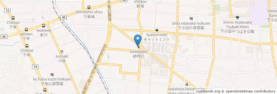 Mapa de ubicacion de 砂時計 en 일본, 가나가와현, 川崎市, 中原区.
