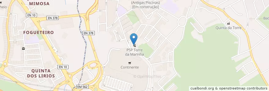 Mapa de ubicacion de PSP Torre da Marinha en Portekiz, Área Metropolitana De Lisboa, Setúbal, Península De Setúbal, Seixal, Seixal, Arrentela E Aldeia De Paio Pires.