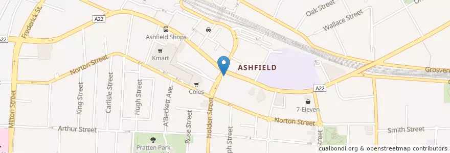 Mapa de ubicacion de Ashfield Hotel en Australia, Nueva Gales Del Sur, Inner West Council, Sydney.