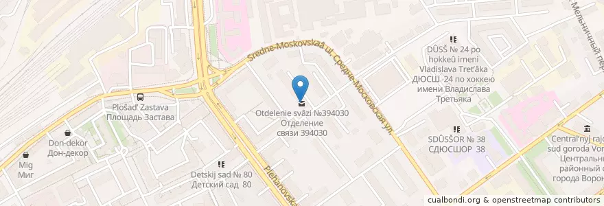 Mapa de ubicacion de Отделение связи №394030 en Rusland, Centraal Federaal District, Oblast Voronezj, Городской Округ Воронеж.