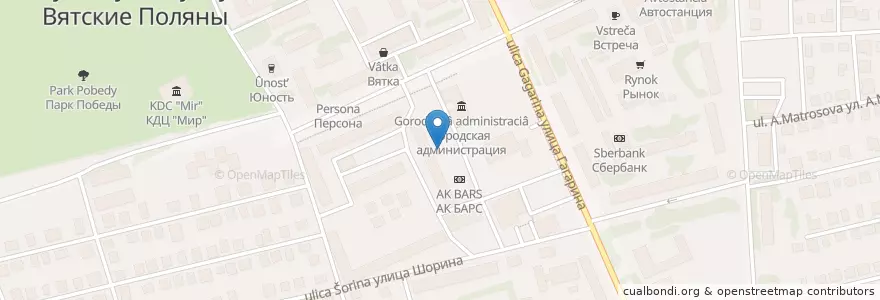 Mapa de ubicacion de Апельсин en Rusia, Приволжский Федеральный Округ, Óblast De Kírov, Городской Округ Вятские Поляны.