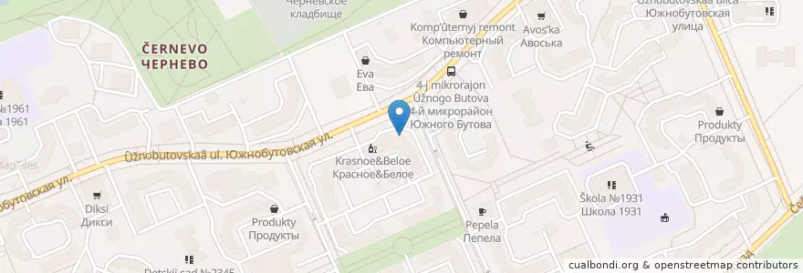 Mapa de ubicacion de Италония en Russia, Distretto Federale Centrale, Москва, Юго-Западный Административный Округ, Južnoe Butovo.
