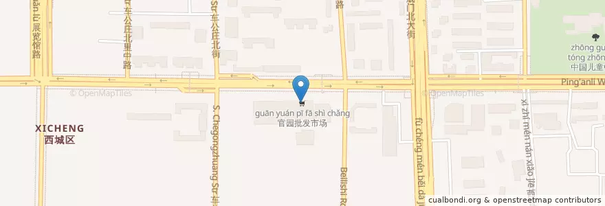 Mapa de ubicacion de 官园批发市场 en 중국, 베이징시, 허베이성, 西城区.