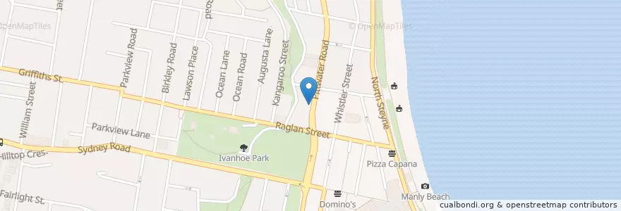 Mapa de ubicacion de Cafe La Bas en أستراليا, نيوساوث ويلز, Sydney, Northern Beaches Council.