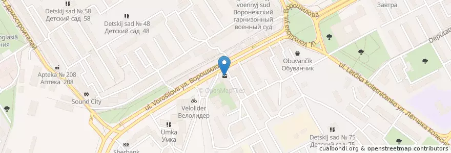Mapa de ubicacion de Отделение связи №394055 en Russia, Distretto Federale Centrale, Oblast' Di Voronež, Городской Округ Воронеж.