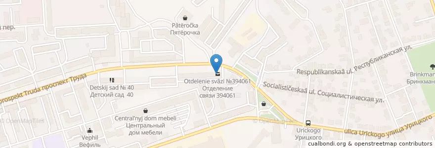 Mapa de ubicacion de Отделение связи №394061 en Rusland, Centraal Federaal District, Oblast Voronezj, Городской Округ Воронеж.