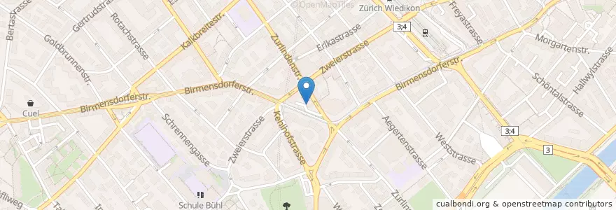 Mapa de ubicacion de Gasthof Falken Wiedikon en Svizzera, Zurigo, Distretto Di Zurigo, Zurigo.