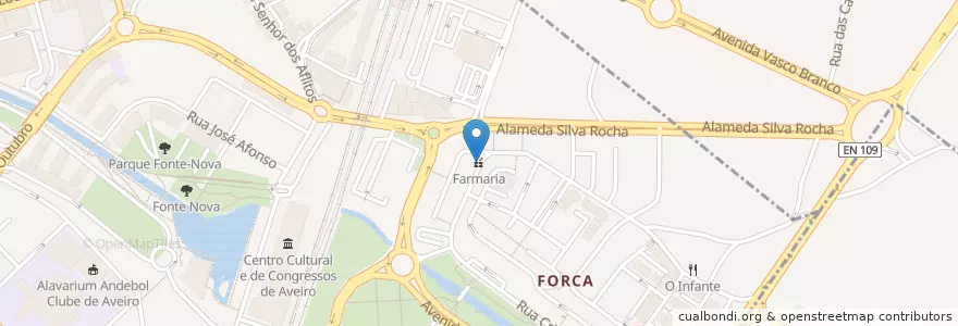 Mapa de ubicacion de Farmaria en Portugal, Aveiro, Centro, Baixo Vouga, Aveiro, Glória E Vera Cruz.