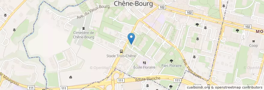 Mapa de ubicacion de Jardin d'enfants Le Polichinelle en سوئیس, ژنو, ژنو, Thônex, Chêne-Bourg.