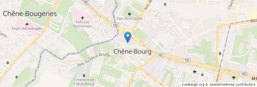 Mapa de ubicacion de Chêne-Bourg II en Schweiz/Suisse/Svizzera/Svizra, Genève, Genève, Chêne-Bougeries, Chêne-Bourg.