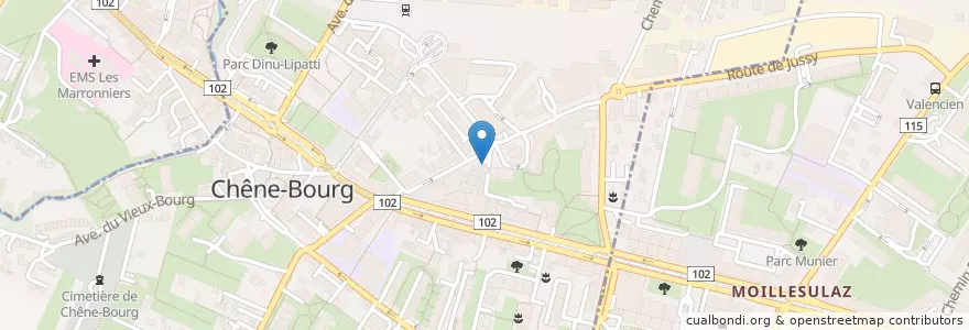 Mapa de ubicacion de Centre commercial ALDI Chêne-Bourg en İsviçre, Cenevre, Cenevre, Thônex, Chêne-Bourg.