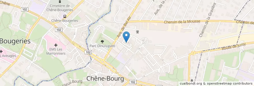 Mapa de ubicacion de Centre commercial MM Chêne-Bourg en Schweiz/Suisse/Svizzera/Svizra, Genève, Genève, Thônex, Chêne-Bourg.