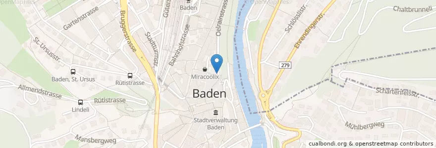 Mapa de ubicacion de Parkhaus Theaterplatz en Suisse, Argovie, Bezirk Baden, Baden.