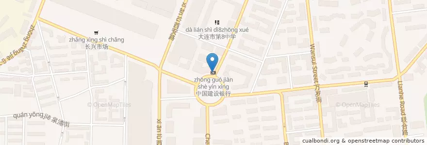 Mapa de ubicacion de 中国建设银行 en Chine, Liaoning, 大连市, 沙河口区, 中山公园街道.