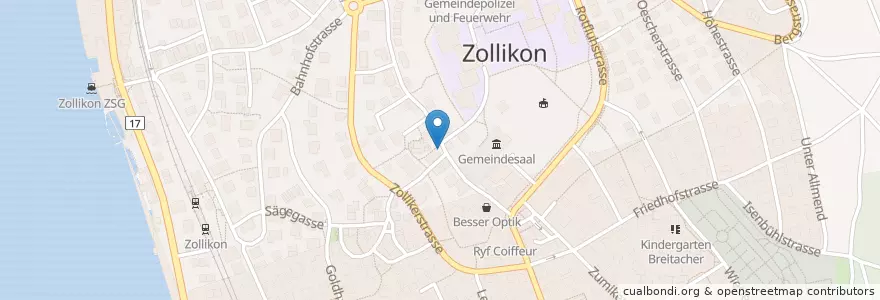 Mapa de ubicacion de Brunnen Rössli Zollikon en Schweiz/Suisse/Svizzera/Svizra, Zürich, Bezirk Meilen, Zollikon.