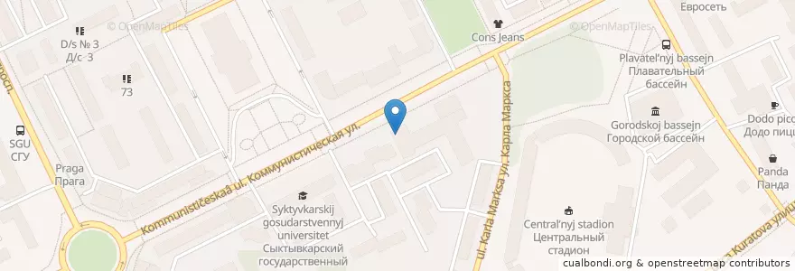Mapa de ubicacion de Столовая педагогического института en ロシア, 北西連邦管区, コミ共和国, スィクティフカル管区.