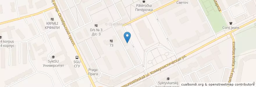 Mapa de ubicacion de кафе "Фантазия" en Russie, District Fédéral Du Nord-Ouest, République Des Komis, Городской Округ Сыктывкар.