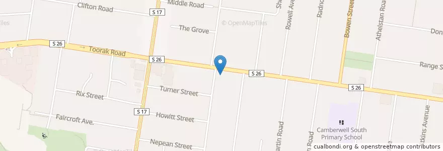 Mapa de ubicacion de South Camberwell Uniting Church en 澳大利亚, 维多利亚州, City Of Boroondara.