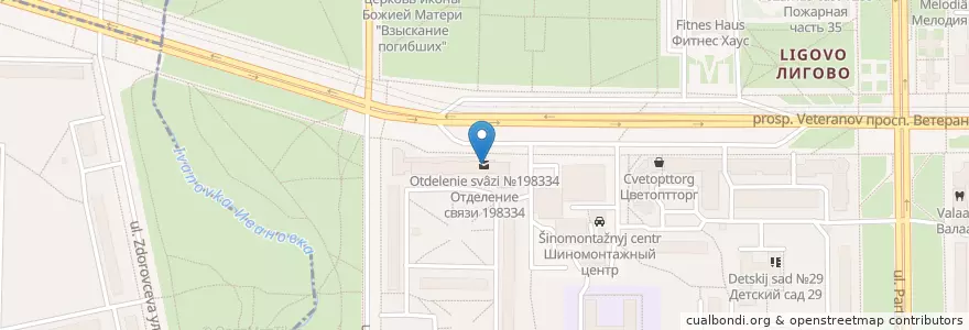 Mapa de ubicacion de Санкт-Петербург 198334 en Russie, District Fédéral Du Nord-Ouest, Oblast De Léningrad, Saint-Pétersbourg, Красносельский Район, Округ Урицк.