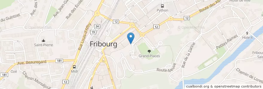 Mapa de ubicacion de Parking de Fribourg Centre en Швейцария, Фрибур, District De La Sarine, Fribourg - Freiburg.
