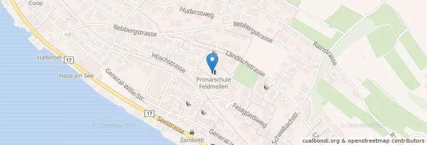 Mapa de ubicacion de Primarschule Feldmeilen en Suiza, Zúrich, Bezirk Meilen, Meilen.