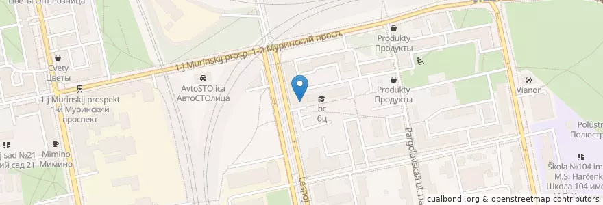 Mapa de ubicacion de Сбербанк en Russie, District Fédéral Du Nord-Ouest, Oblast De Léningrad, Saint-Pétersbourg, Выборгский Район, Округ Сампсониевское.