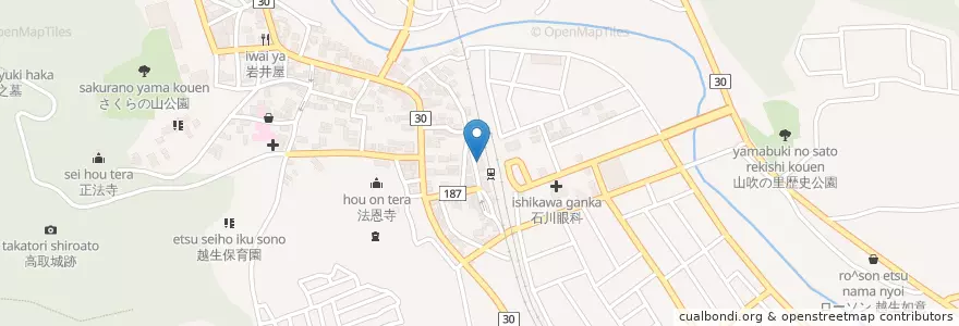 Mapa de ubicacion de 埼玉縣信用金庫越生支店 en 日本, 埼玉県, 入間郡, 越生町.