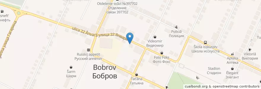 Mapa de ubicacion de Аптека en Rússia, Distrito Federal Central, Oblast De Voronej, Бобровский Район, Городское Поселение Бобров.