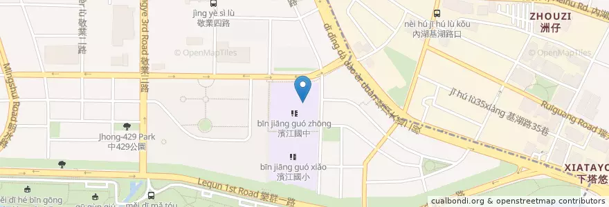 Mapa de ubicacion de 濱江國中地下停車場 en تایوان, 新北市, تایپه, 中山區, 內湖區.